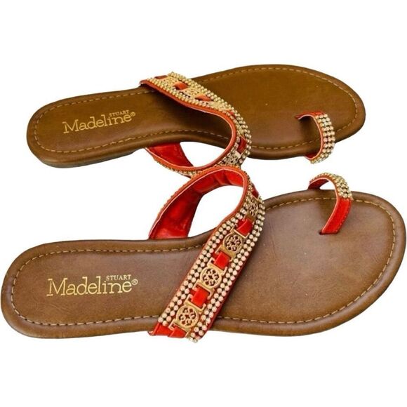Madeline Stuart Shoes - Brand New Womens Stuart Madeline Rhinestone& Gold Hardware Toe Sandals - Sz 10
